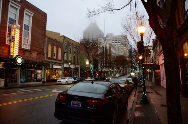 Downtown Greensboro on a Foggy Eve