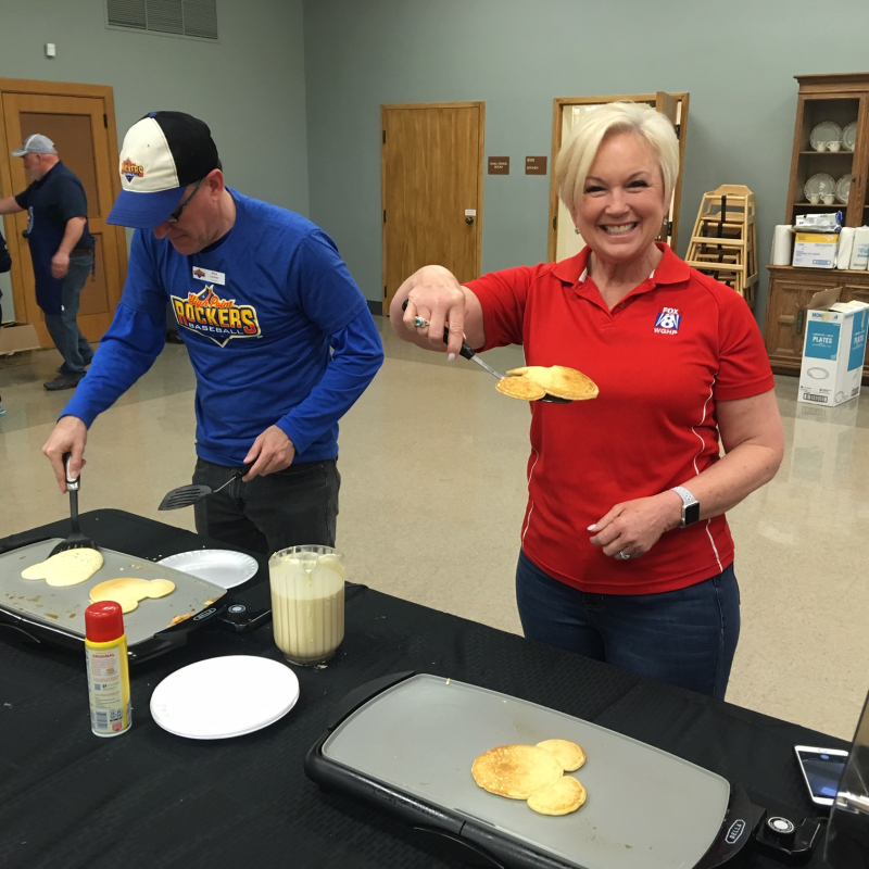 Cindy Farmer Flips Pancakes at Kiwanis Pancake Day