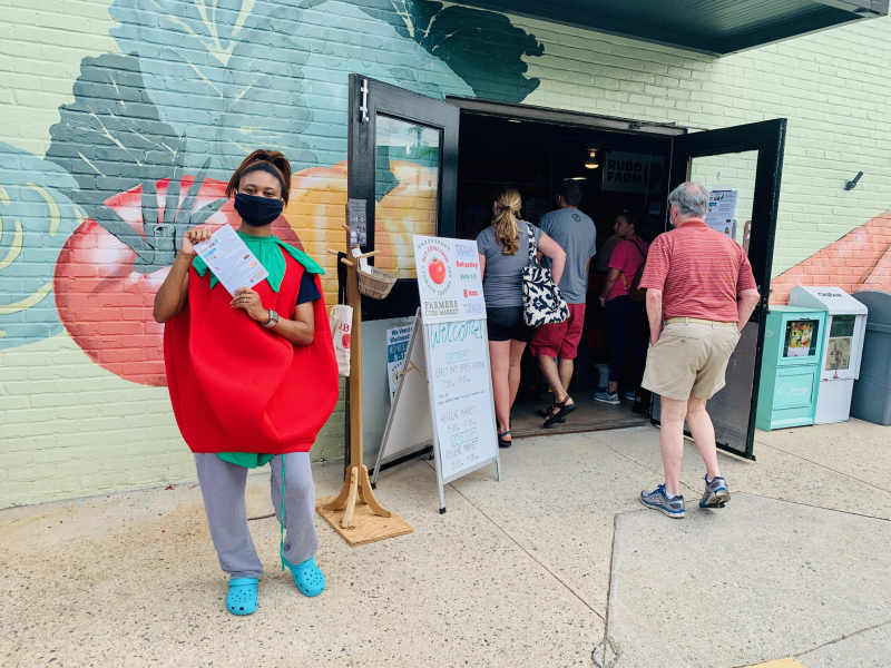 The Fabulous Tomato Greeter at the Greensboro Farmers Market