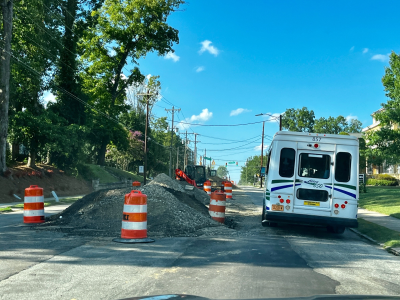 Construction on Elm Street at Bessemer Avenue