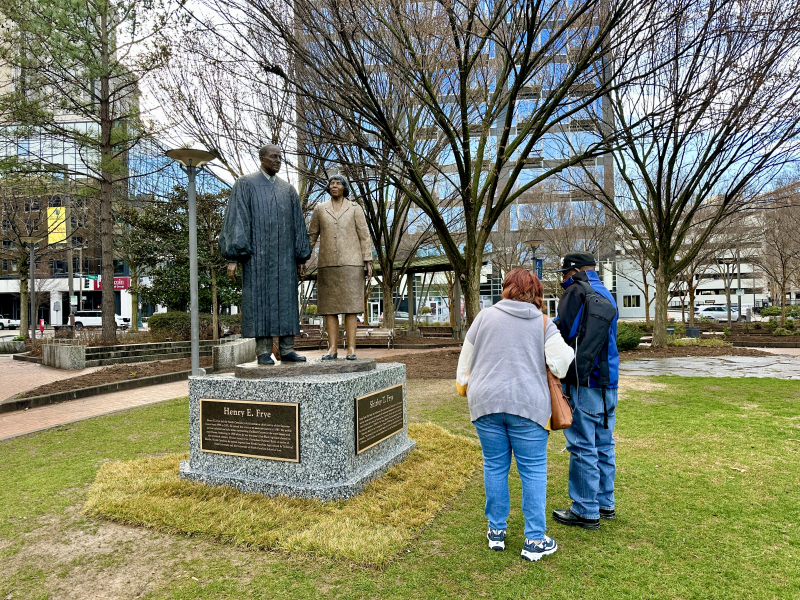 Justice Henry Frye and Shirley Frye Statue in Center City