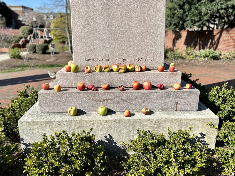 Apples at the Base of UNCG’s Minerva Statue